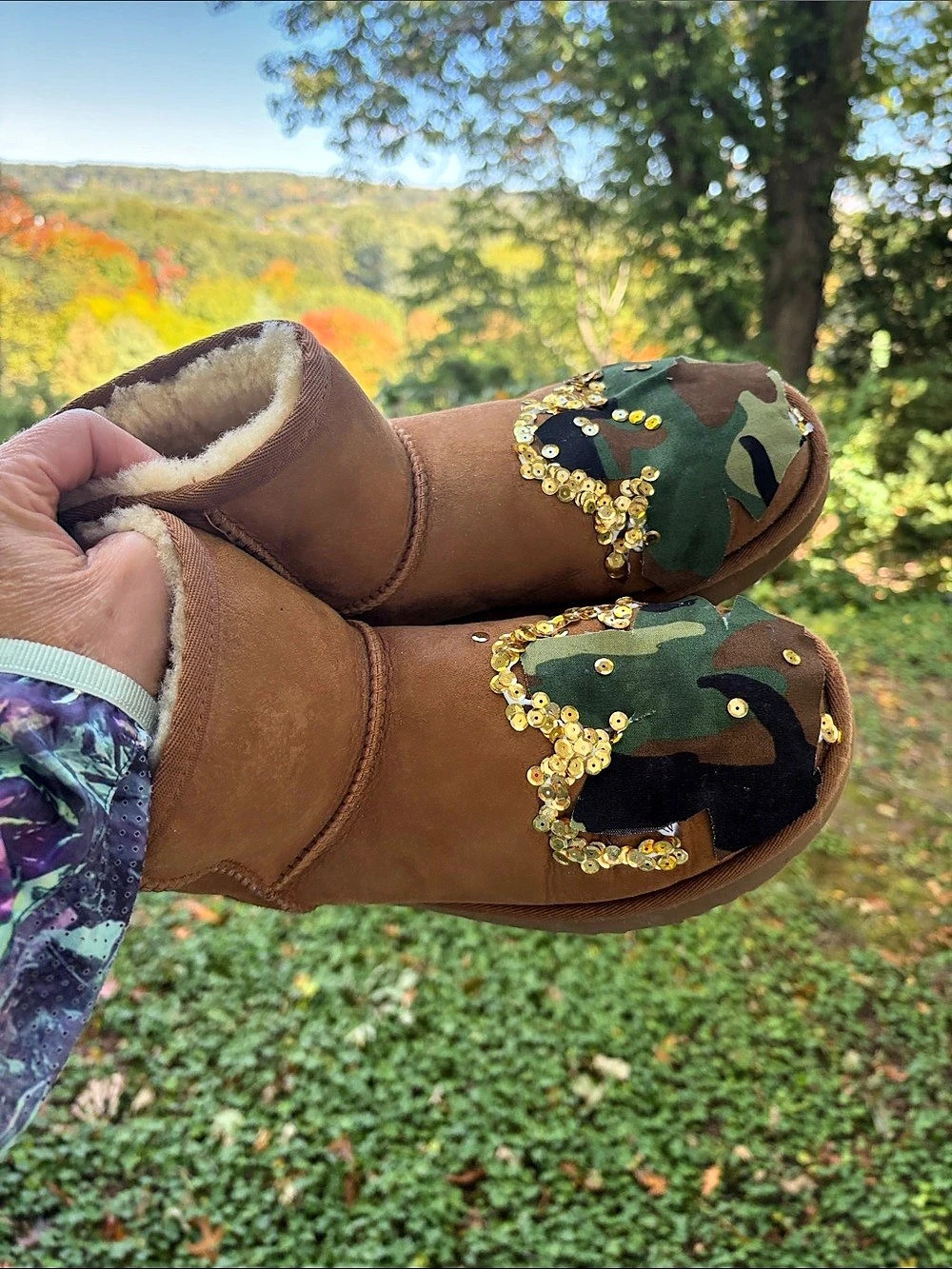 UGG Classic Mini 
Custom Sequin Camo Boot Brown & Green